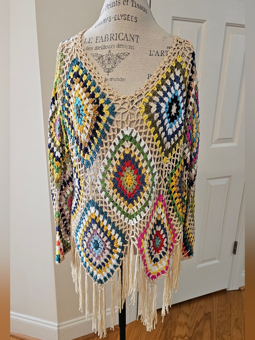 Blakeley Colorful Open Knit Fringe Poncho NWOT-walker rose-neverfullydressed - Picture 4 of 11